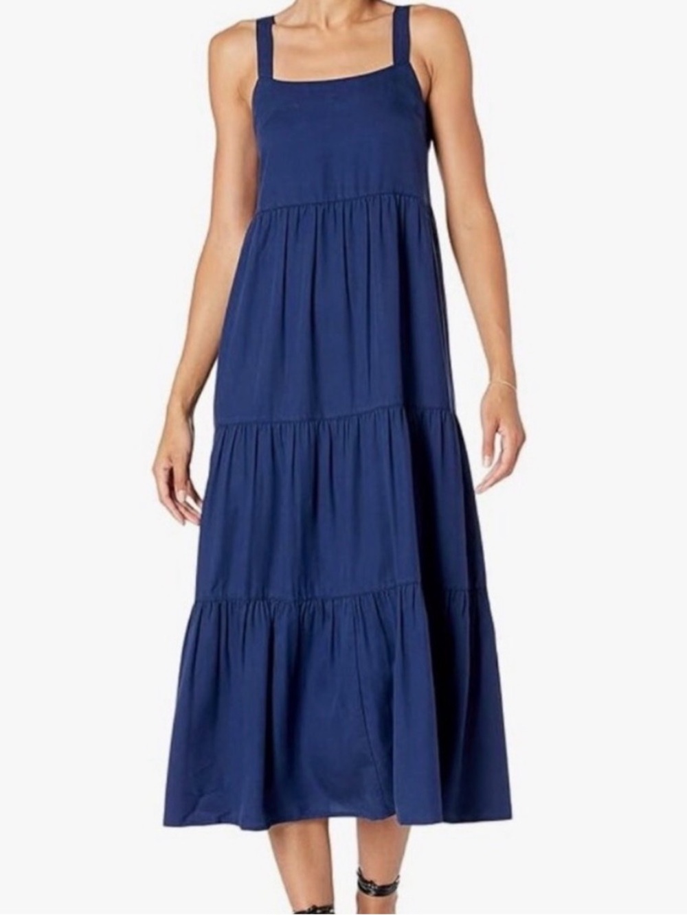 The Drop Women’s Britt Navy Tiered Maxidress - Sleeveless Square Neck